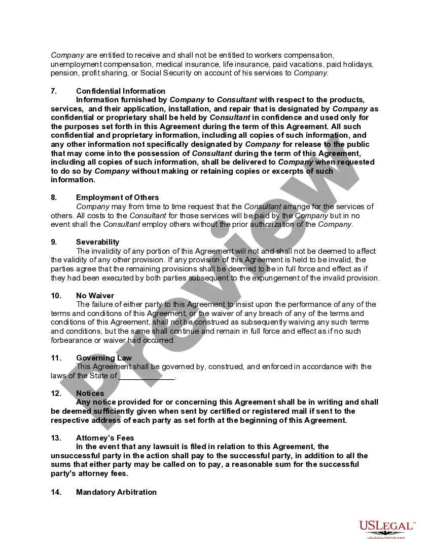 Get Business Management Consulting or Consultant Services Agreement - Self-Employed Preview Business Management Consulting or Consultant Services Agreement - Self-Employed