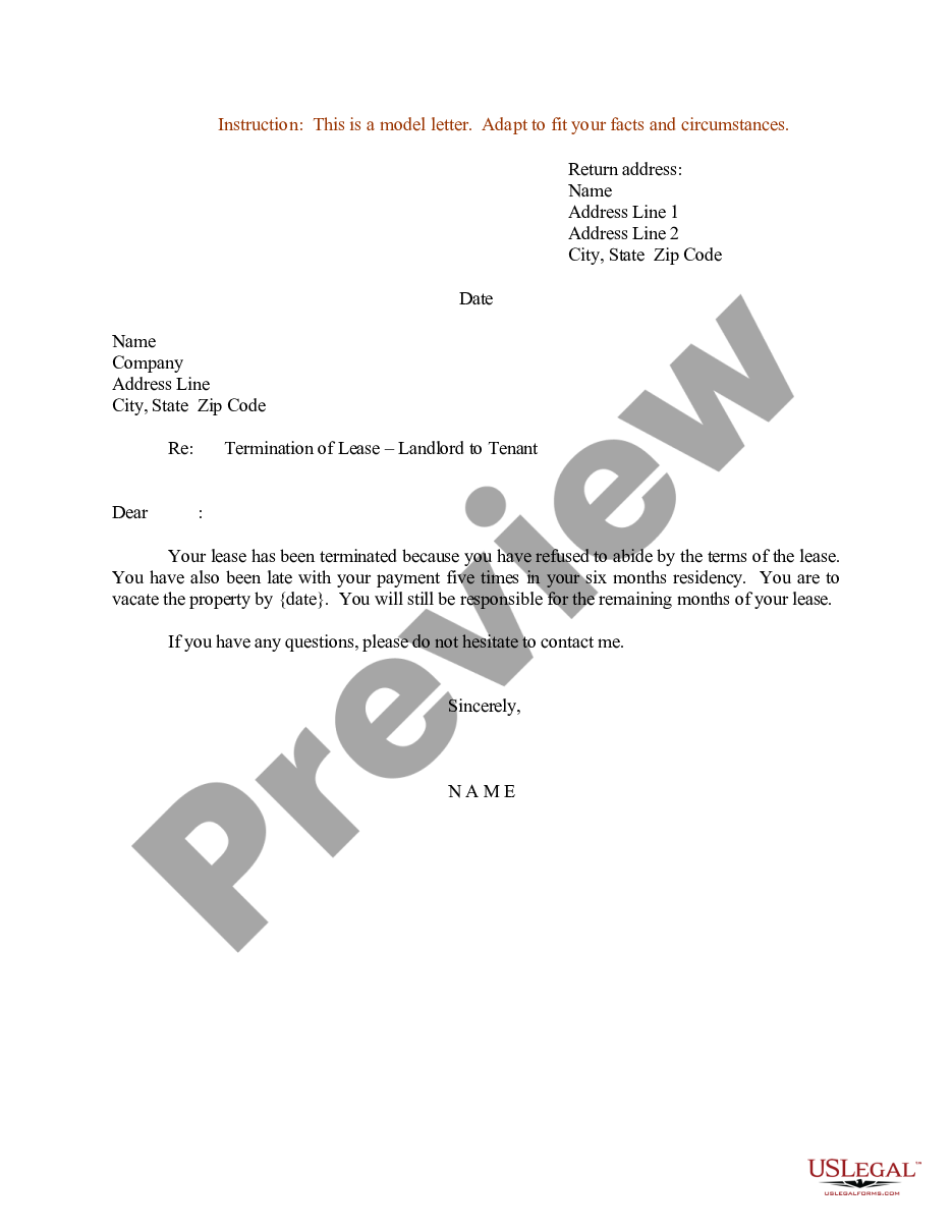 form Termination of Lease Letter to Tenant preview