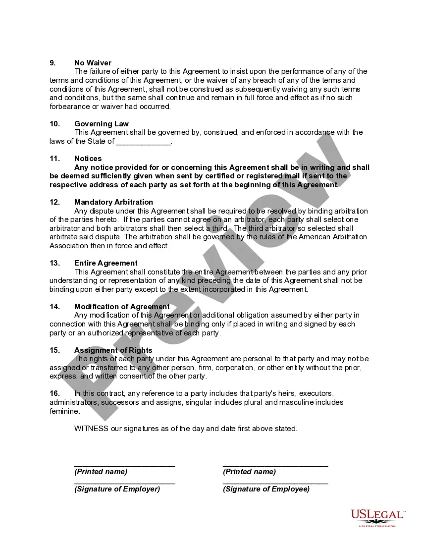 Preview Employment Agreement of Part Time Employee