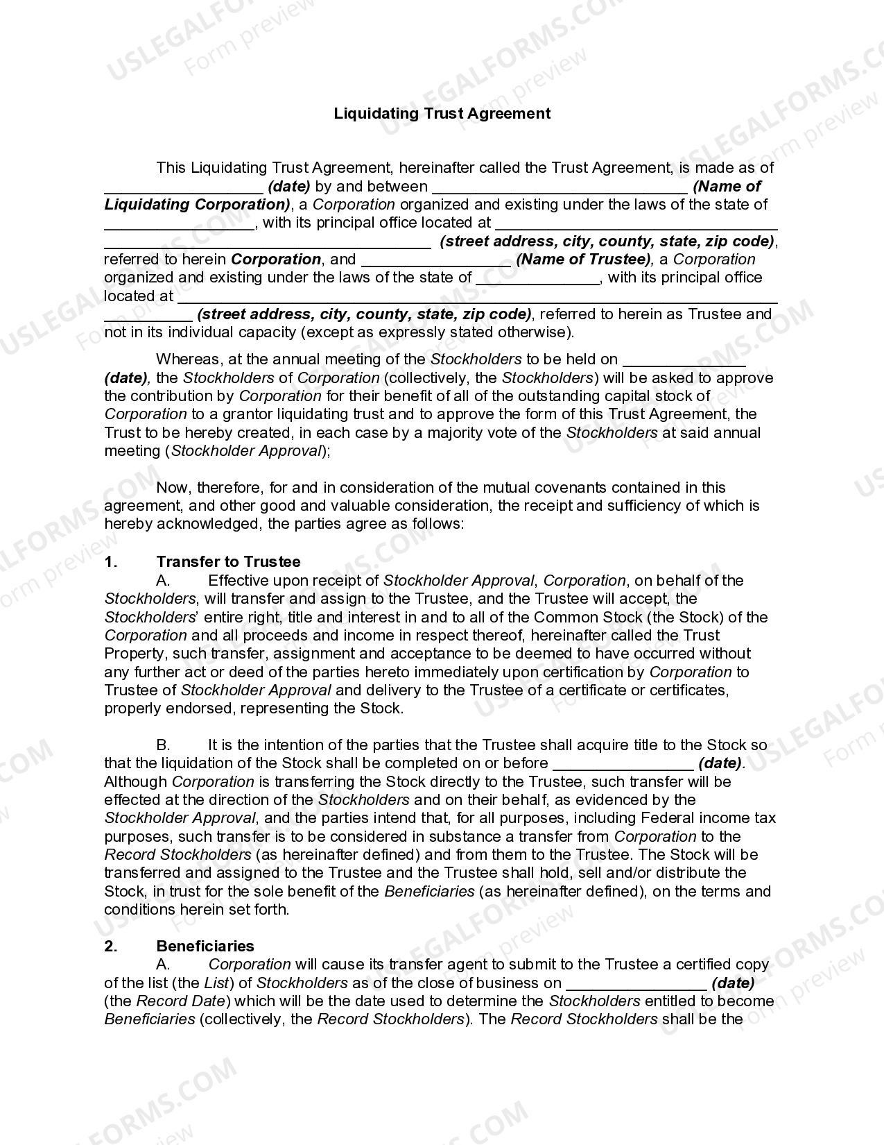 Oklahoma Liquidating Trust Agreement Liquidating US Legal Forms