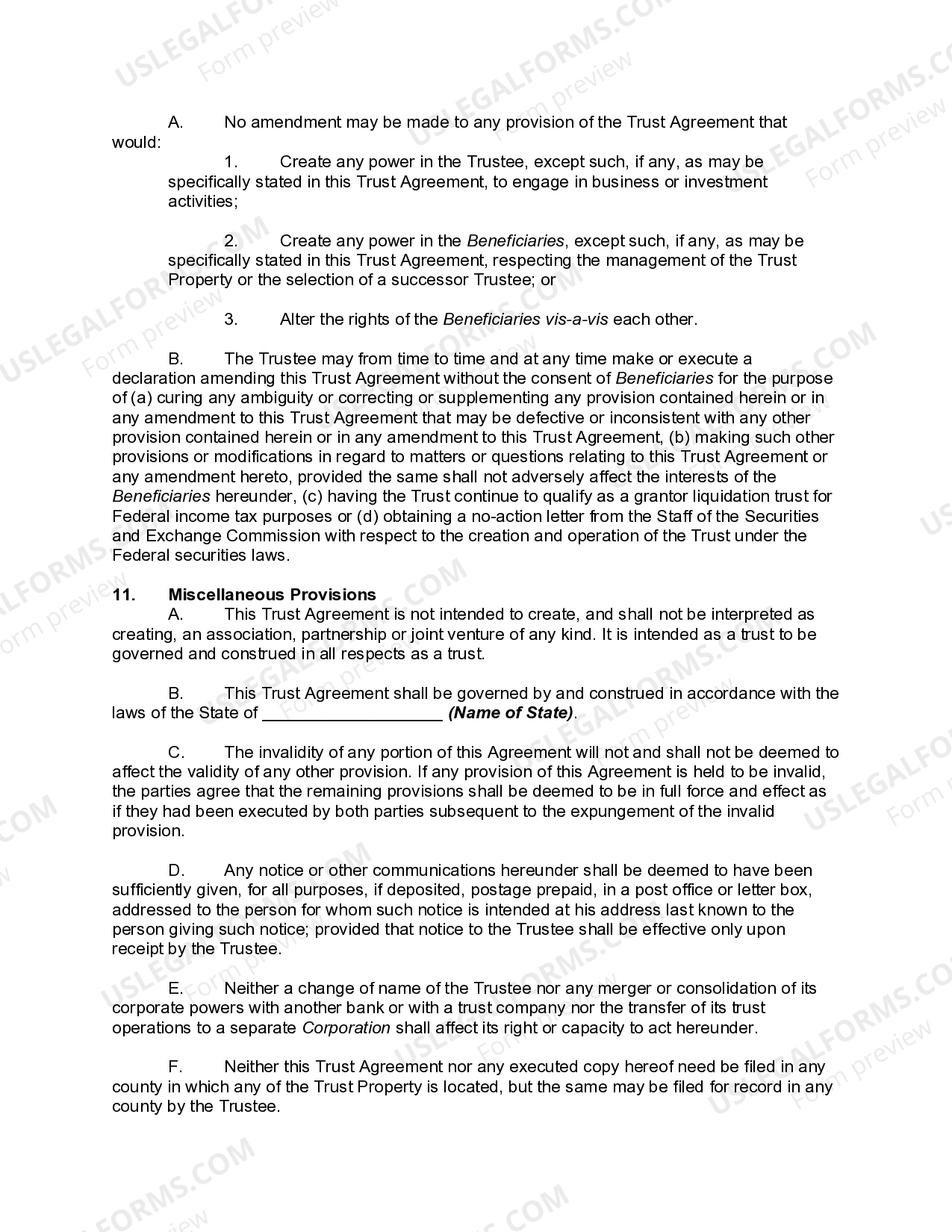 Arkansas Liquidating Trust Agreement Liquidating US Legal Forms