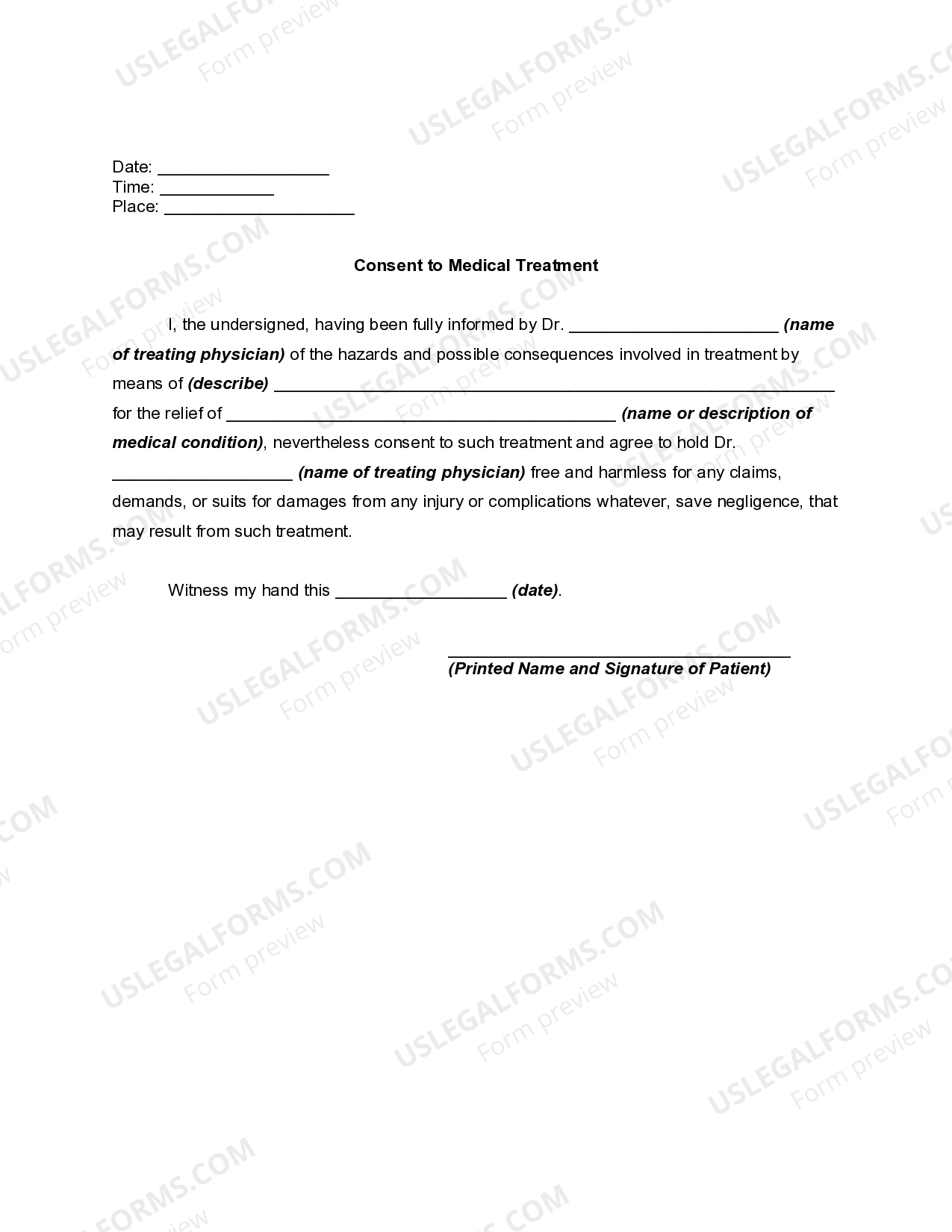 Wyoming Medical Consent for Treatment US Legal Forms