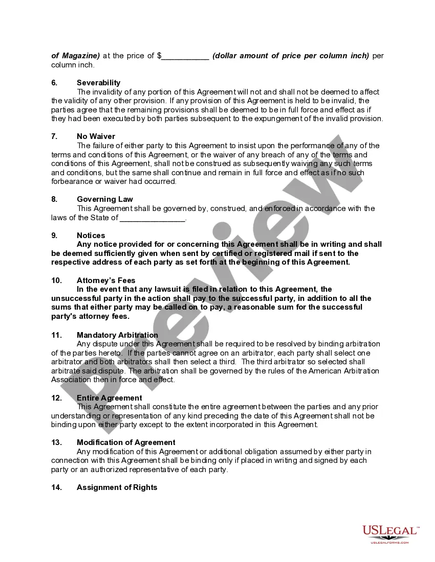 Get Agreement Between Advertiser and Magazine Preview Agreement Between Advertiser and Magazine