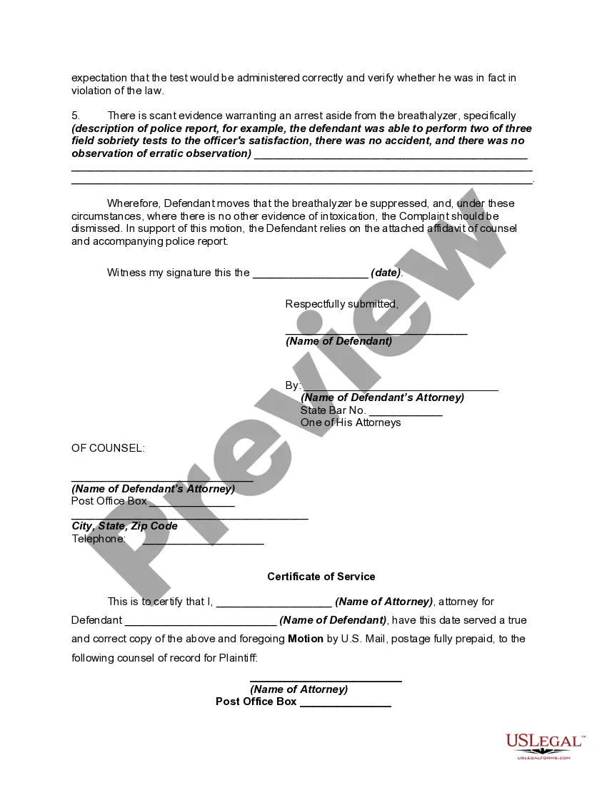 Get Motion to Dismiss Criminal Charges for Failure to follow Breathalyzer Protocols - DUI Preview Motion to Dismiss Criminal Charges for Failure to follow Breathalyzer Protocols - DUI