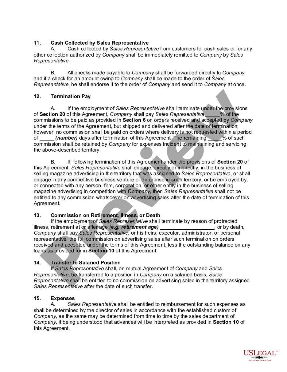 page 2 Agreement Between Sales Representative and Magazine to Sale Advertising preview