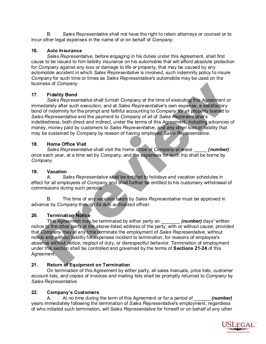 Michigan Agreement Between Sales Representative and Magazine to Sale