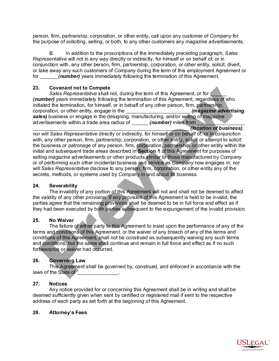 page 4 Agreement Between Sales Representative and Magazine to Sale Advertising preview