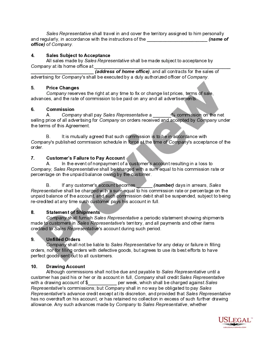 Get Agreement Between Sales Representative and Magazine to Sale Advertising Preview Agreement Between Sales Representative and Magazine to Sale Advertising