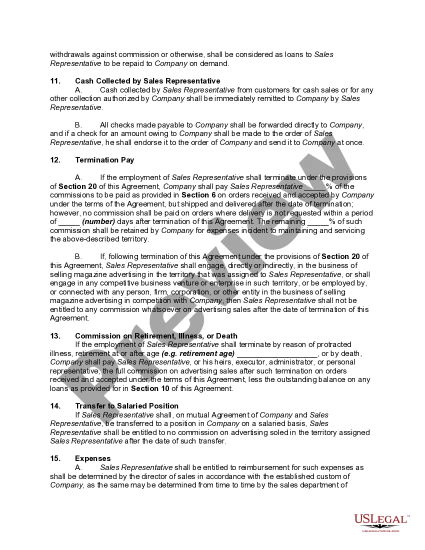 Get Agreement Between Sales Representative and Magazine to Sale Advertising Preview Agreement Between Sales Representative and Magazine to Sale Advertising
