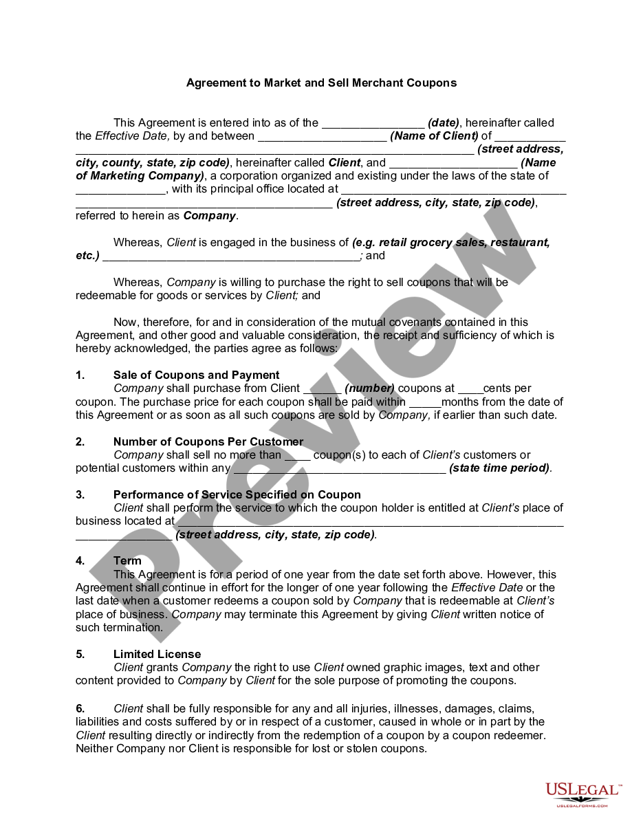 page 0 Agreement to Market and Sell Merchant Coupons  preview