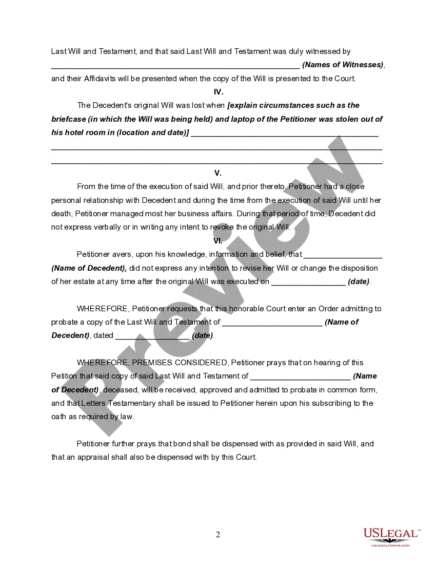Get Petition to Probate Lost Will Preview Petition to Probate Lost Will