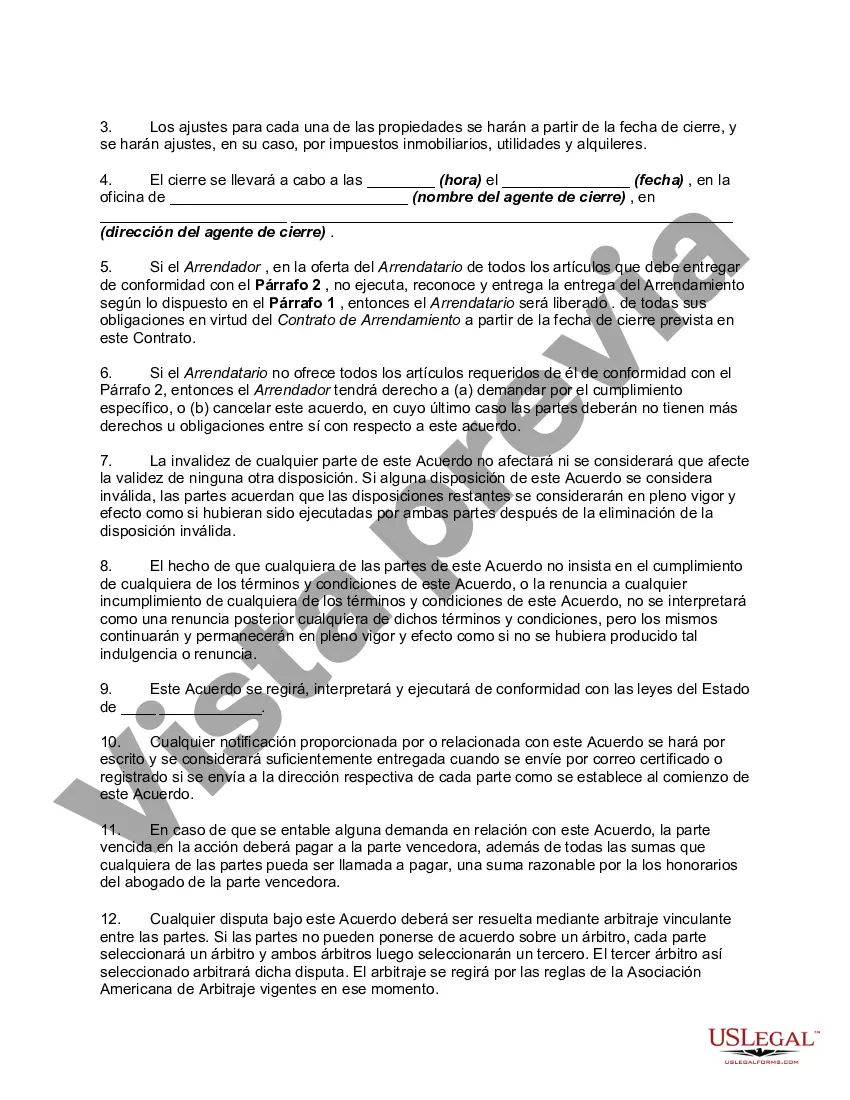 Preview Acuerdo para Terminar el Contrato de Arrendamiento por Consentimiento Mutuo al Terminar el Negocio del Arrendatario