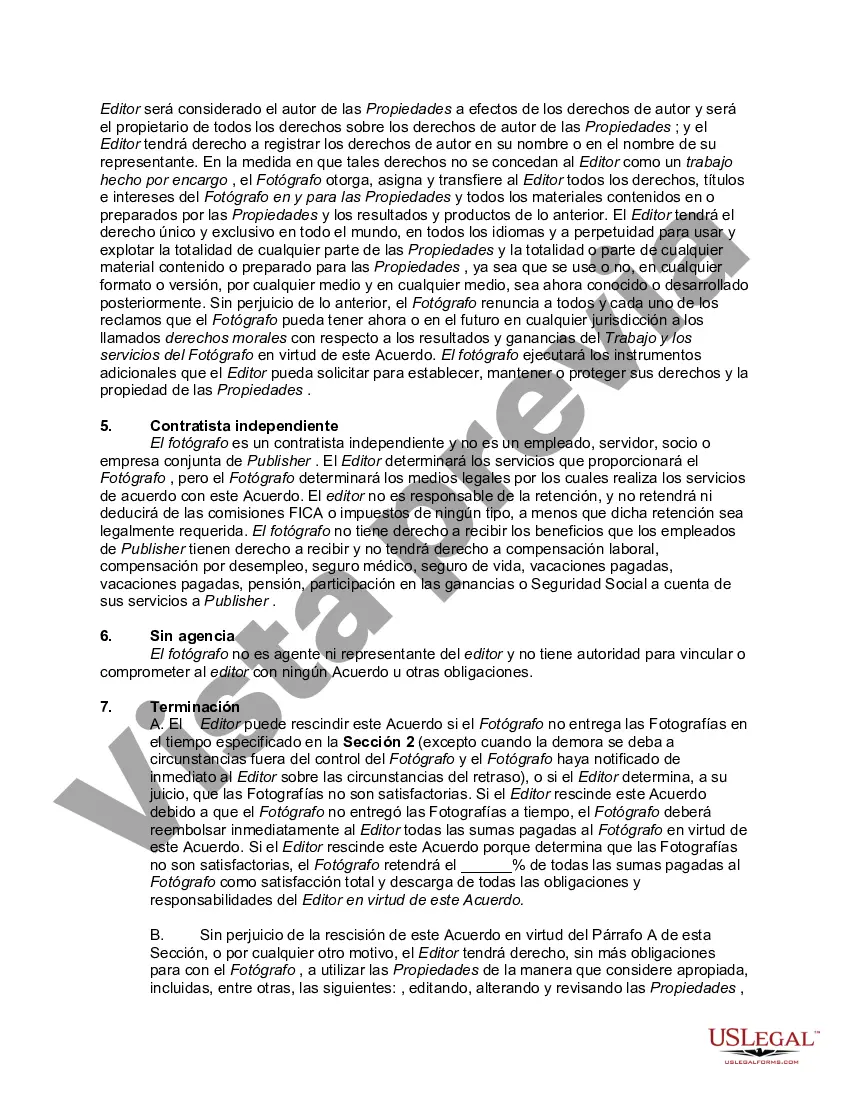 Preview Contrato con Contratista Independiente para Fotografiar Obras de Arte para Libro - Autónomo