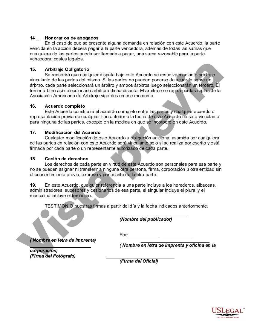 Preview Contrato con Contratista Independiente para Fotografiar Obras de Arte para Libro - Autónomo