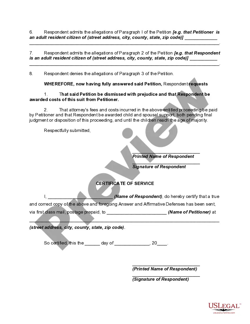 Get Answer or Response to Petition or Complaint for Dissolution of Marriage or Divorce Preview Answer or Response to Petition or Complaint for Dissolution of Marriage or Divorce