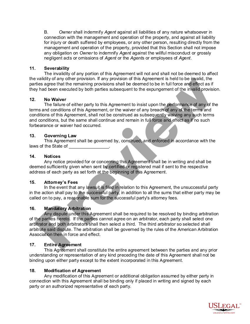 Property Management Agreement - Apartment Complex - Property Management ...