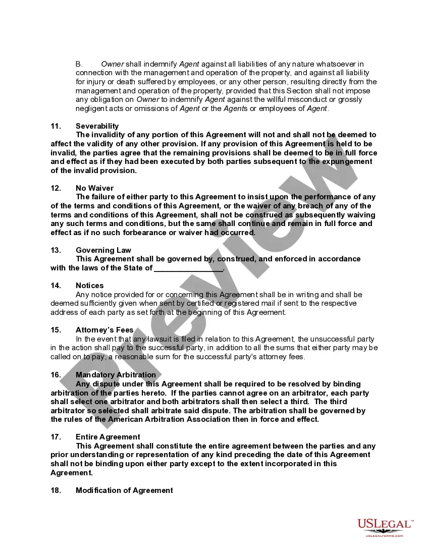 Preview Property Management Agreement - Apartment Complex