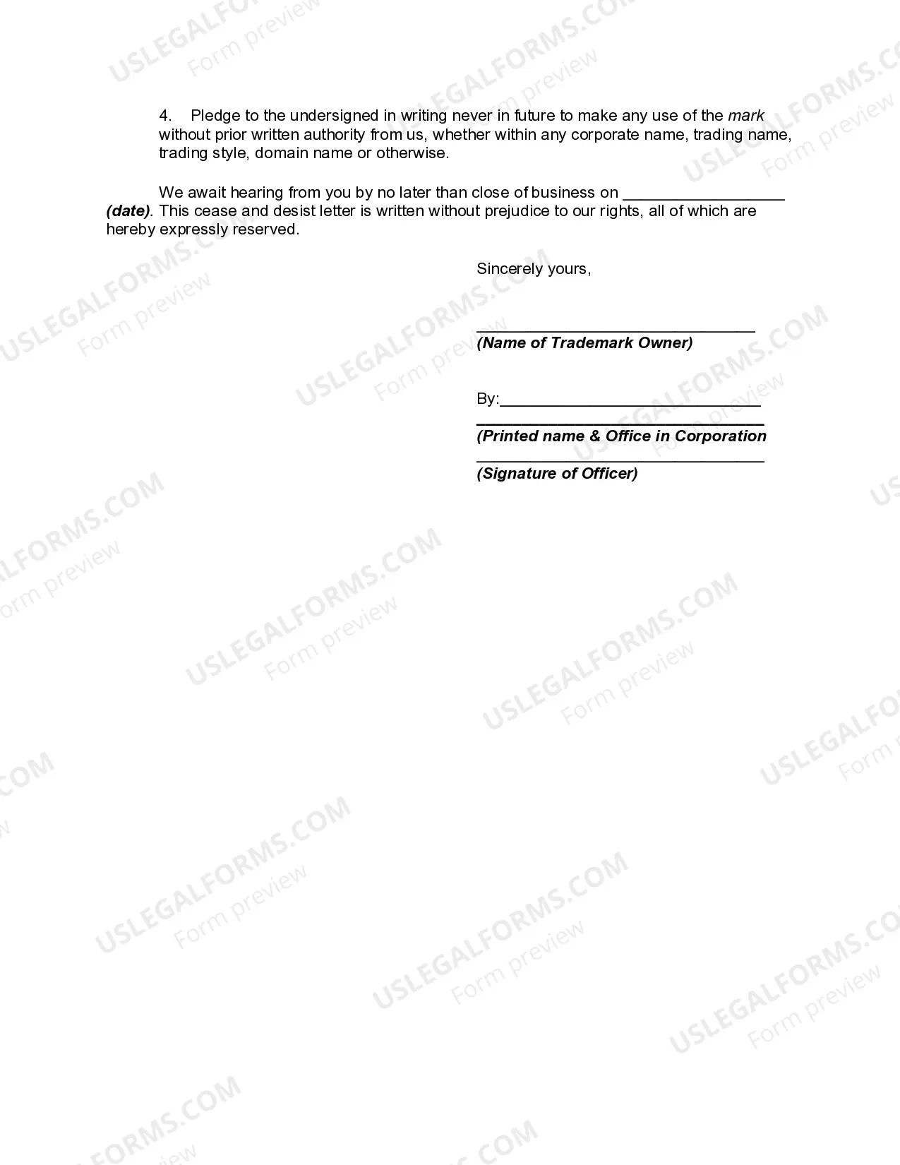Preview Trademark Cease and Desist Letter