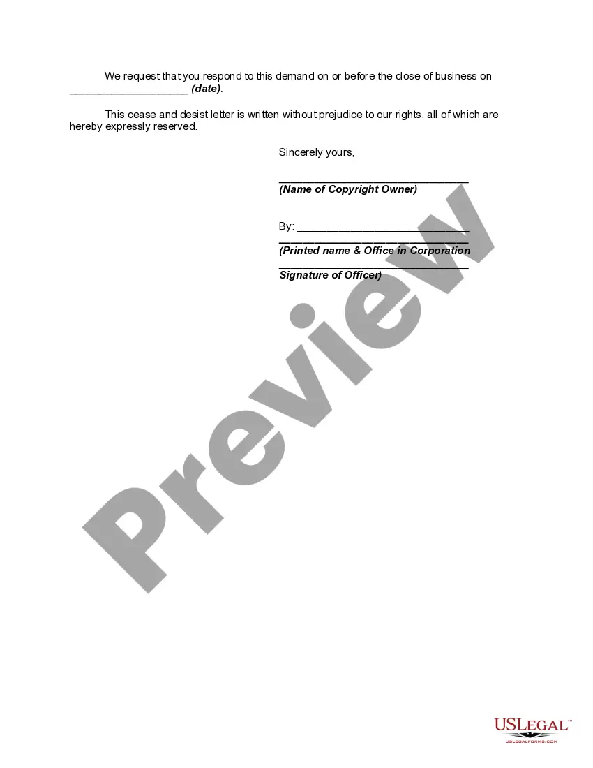 Get Copyright Cease and Desist Letter Preview Copyright Cease and Desist Letter