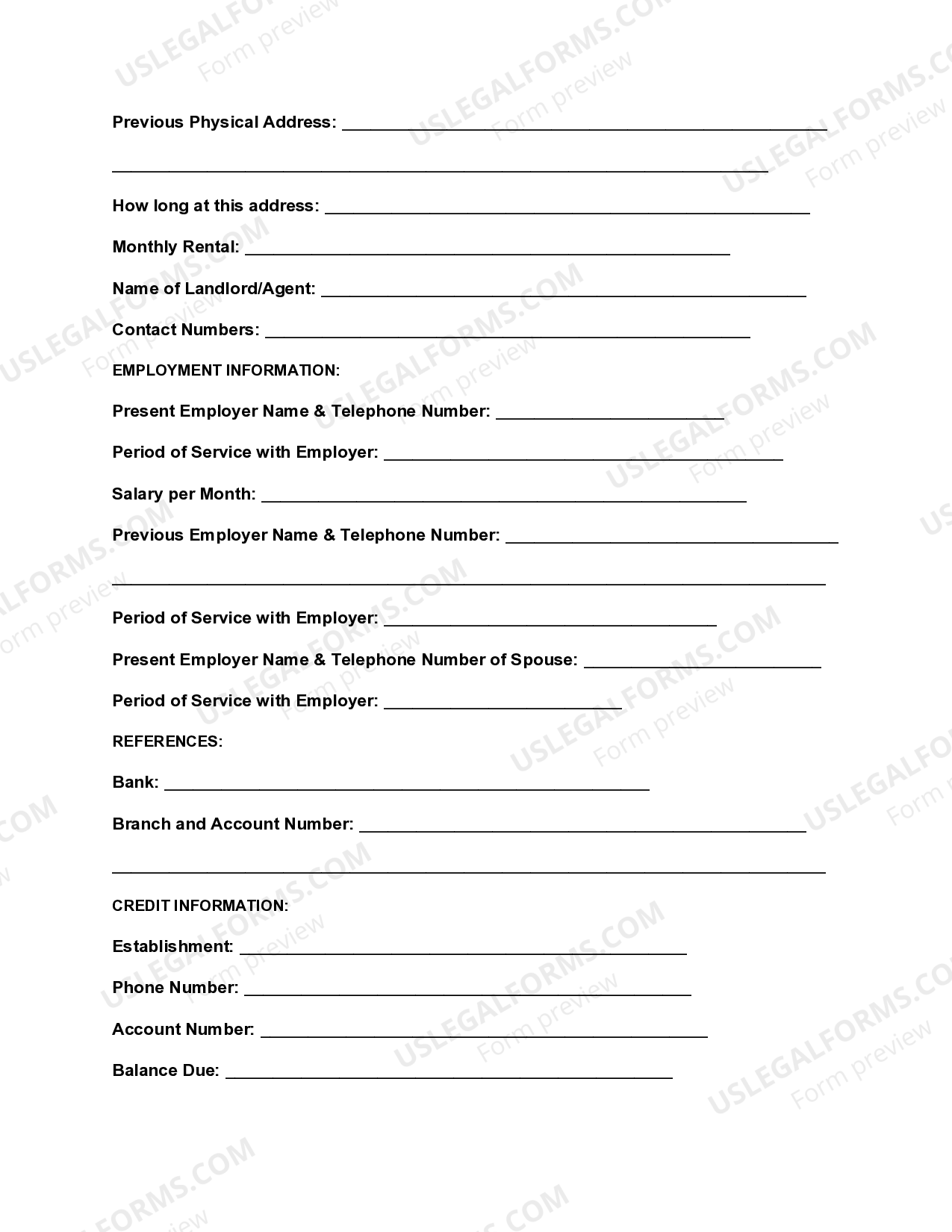 Missouri Rental Application for Landlords US Legal Forms