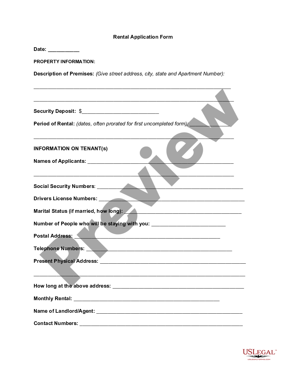 page 0 Rental Application for Apartment preview