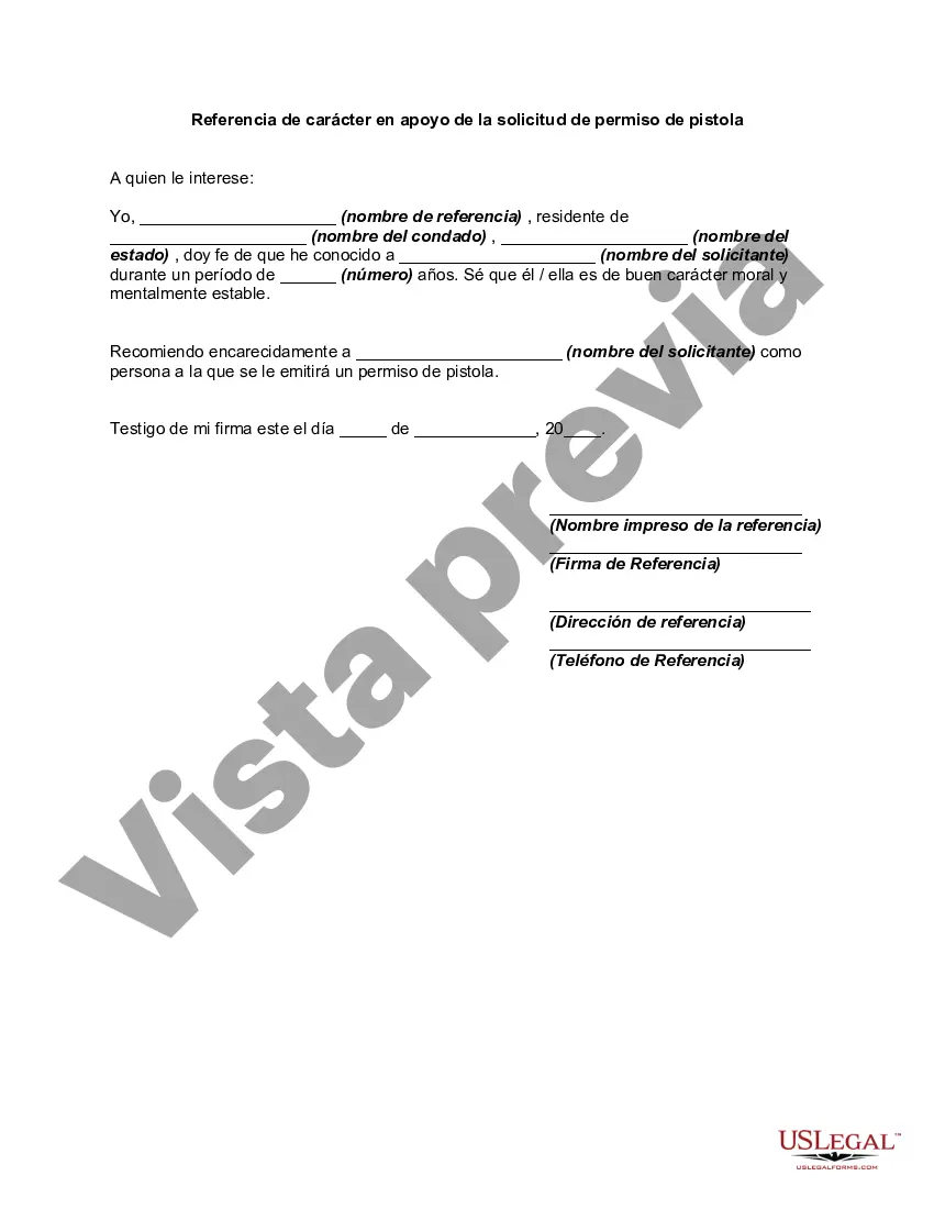 Get Referencia de carácter en apoyo de la solicitud de permiso de pistola Preview Referencia de carácter en apoyo de la solicitud de permiso de pistola