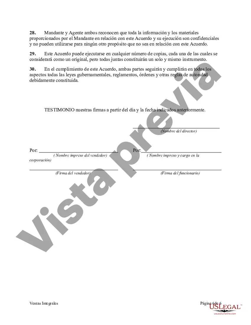 Preview Acuerdo de Agencia de Venta Integral con Territorio Exclusivo