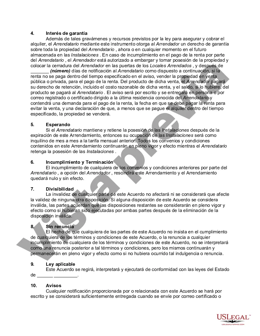Preview Contrato de Arrendamiento de Espacio de Almacenamiento para Almacenamiento de Bienes Muebles en una Instalación de Almacenamiento Comercial