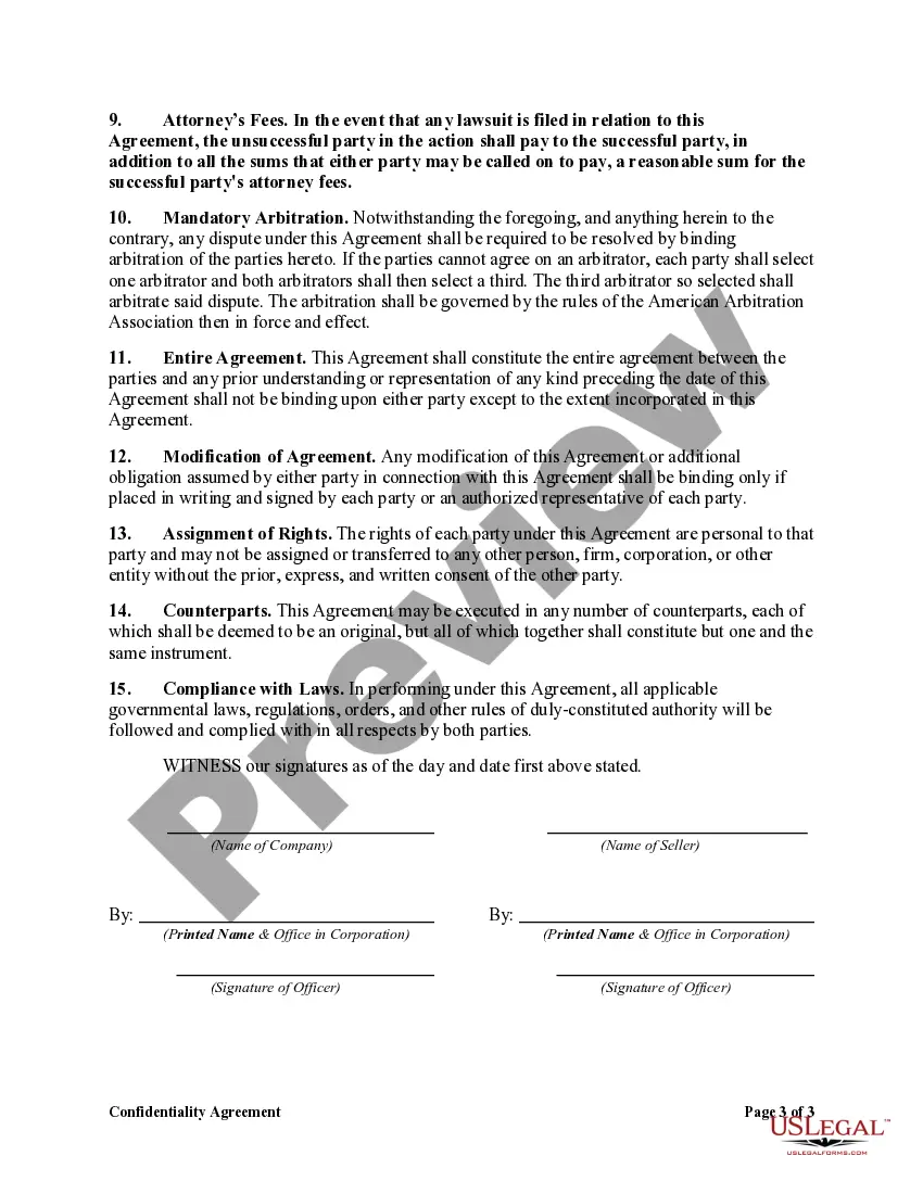 Get Confidentiality Agreement Related to Proposed Purchase of Corporate Business through Purchase of Stock Preview Confidentiality Agreement Related to Proposed Purchase of Corporate Business through Purchase of Stock
