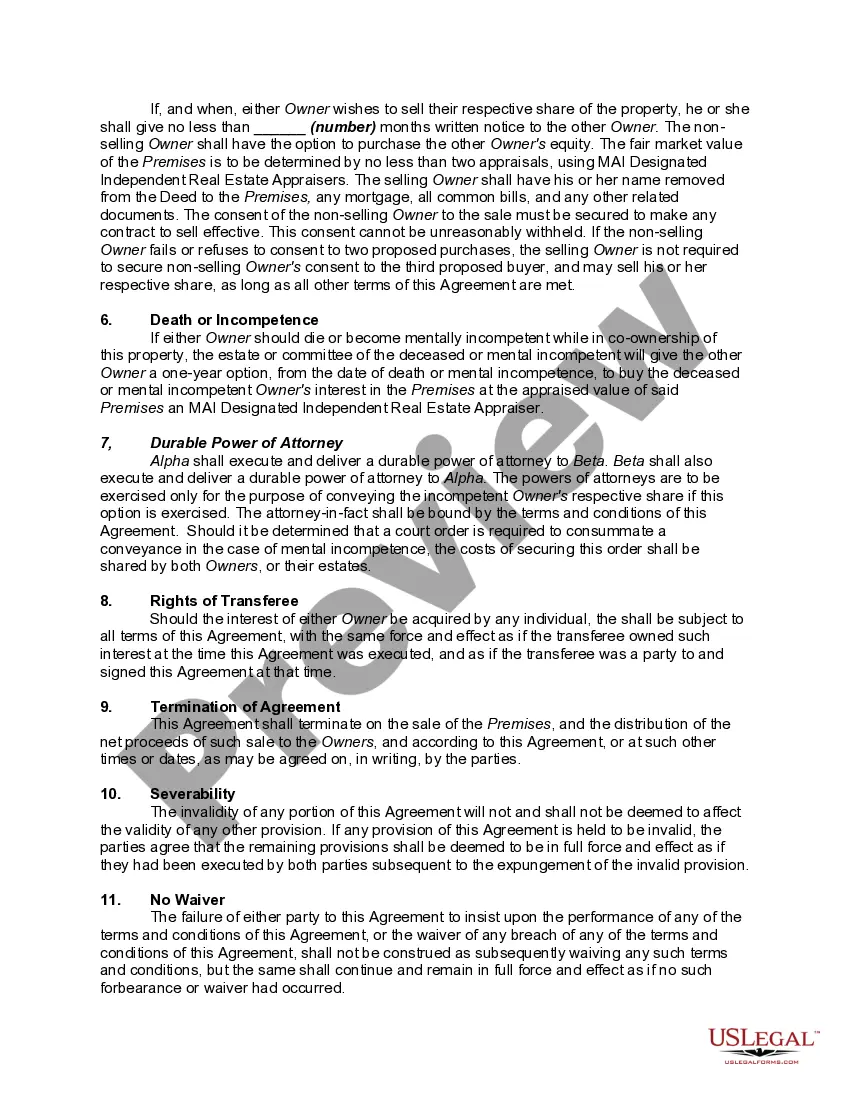 Get Tenancy-in-Common Agreement to Undeveloped Property with each Owner Owning Fifty Percent of Property and Sharing Expenses Equally Preview Tenancy-in-Common Agreement to Undeveloped Property with each Owner Owning Fifty Percent of Property and Sharing Expenses Equally