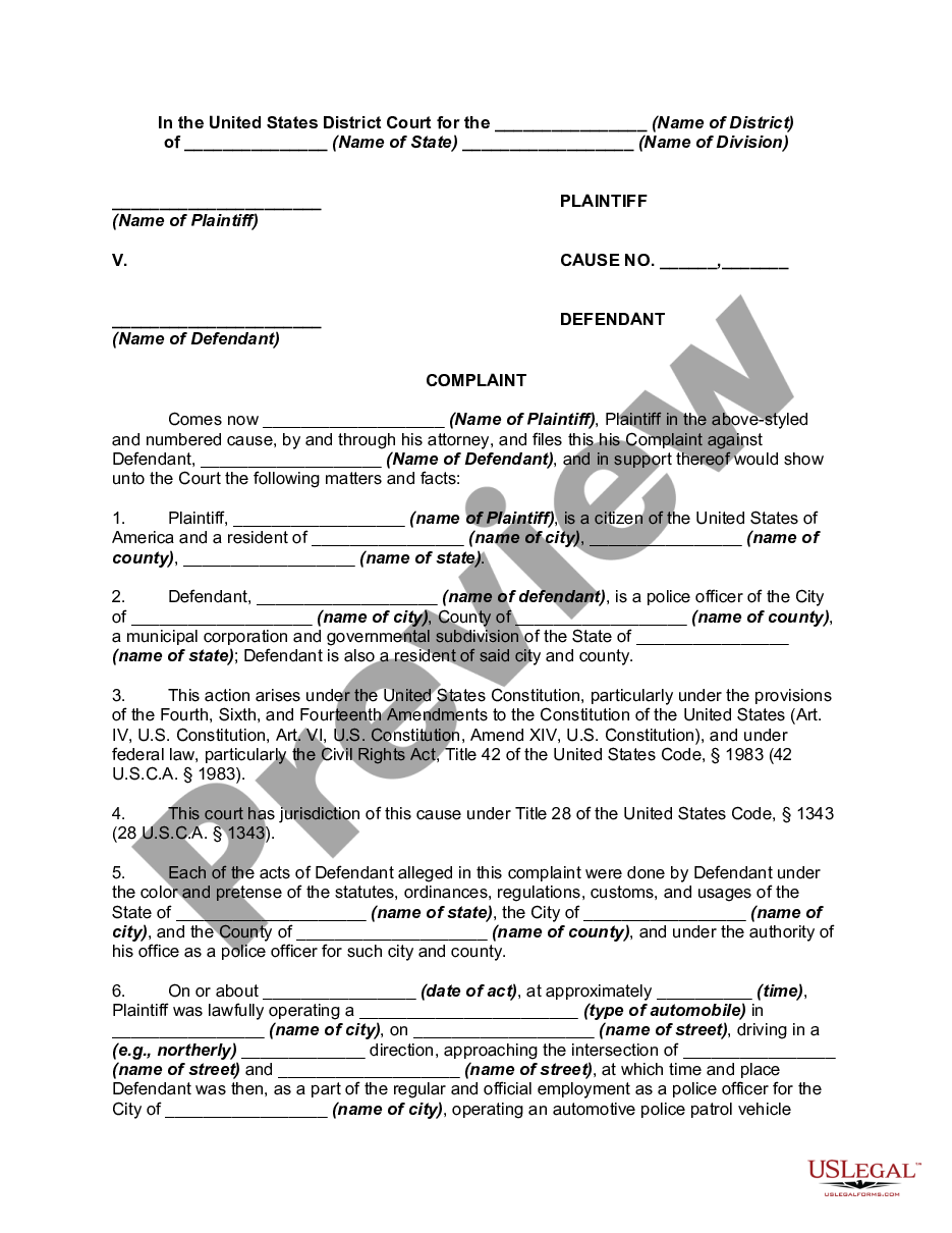 Complaint Against Police Officer for Unlawful Arrest, Search, and  Incarceration Resulting in Personal Injuries - Police Brutality | US Legal  Forms