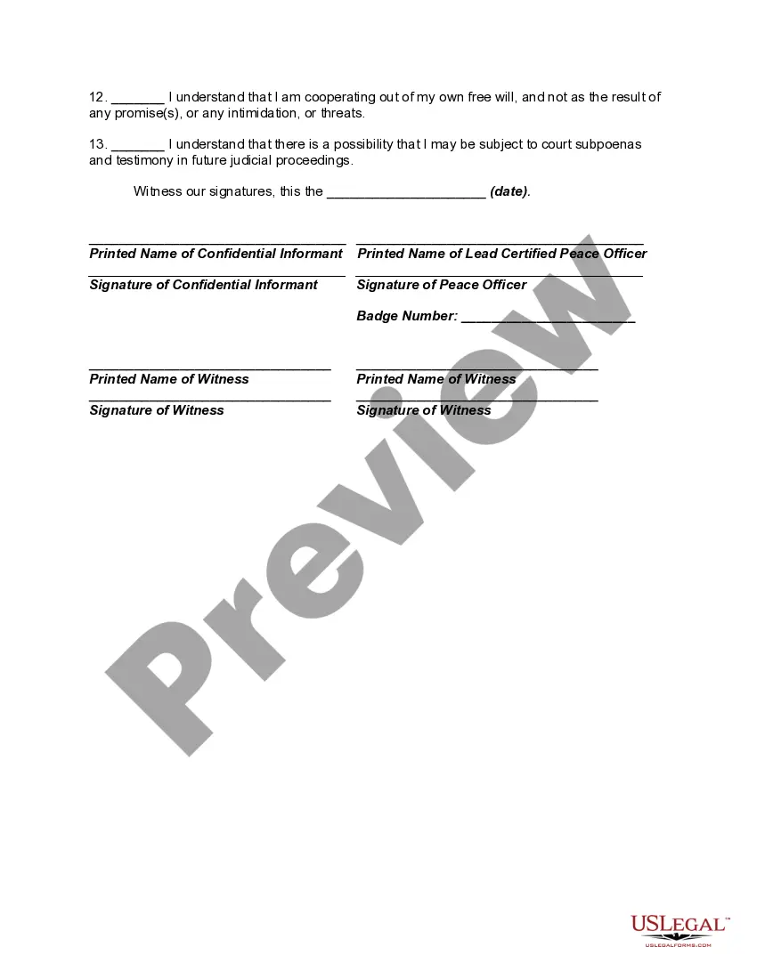 Get Agreement of Understanding with Confidential Informant Preview Agreement of Understanding with Confidential Informant