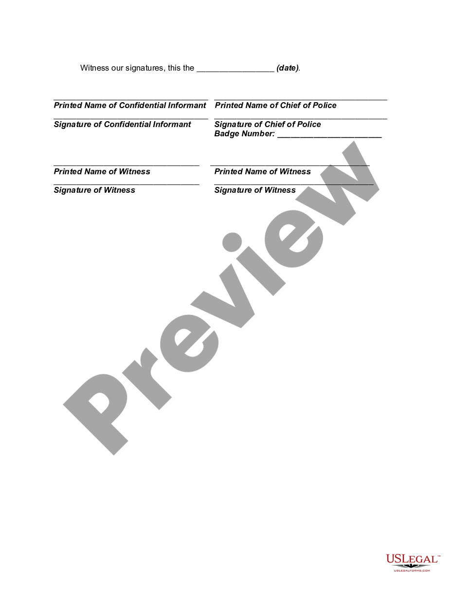 form Agreement between Informant and Police Department or Other Law Enforcement Agency preview