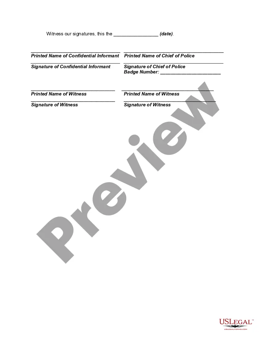 Get Agreement between Informant and Police Department or Other Law Enforcement Agency Preview Agreement between Informant and Police Department or Other Law Enforcement Agency