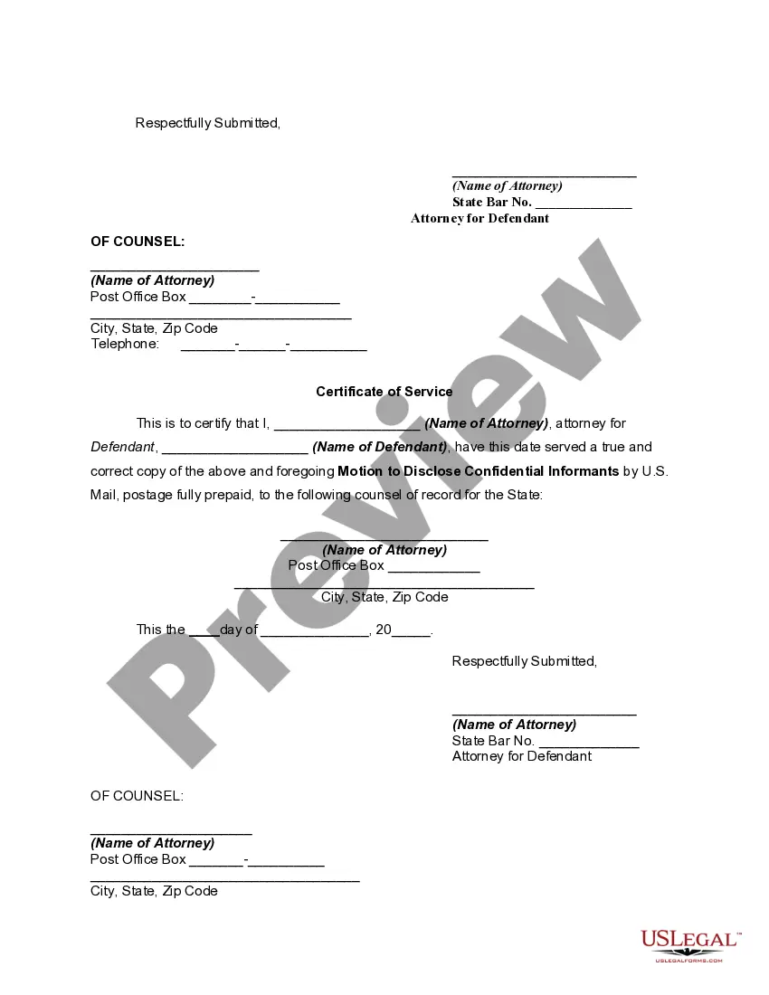 Get Motion to Disclose Confidential Informants - Release Preview Motion to Disclose Confidential Informants - Release
