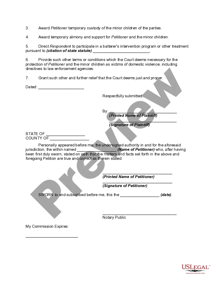 Get Petition to for Restraining Order due to Domestic Violence Preview Petition to for Restraining Order due to Domestic Violence