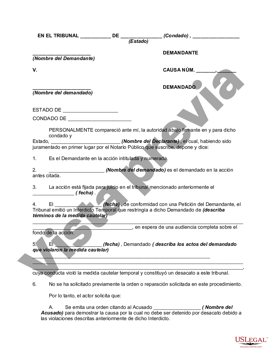 Nassau New York Declaración Jurada Alegando Desacato Por Violación De Medida Cautelar Y 4826