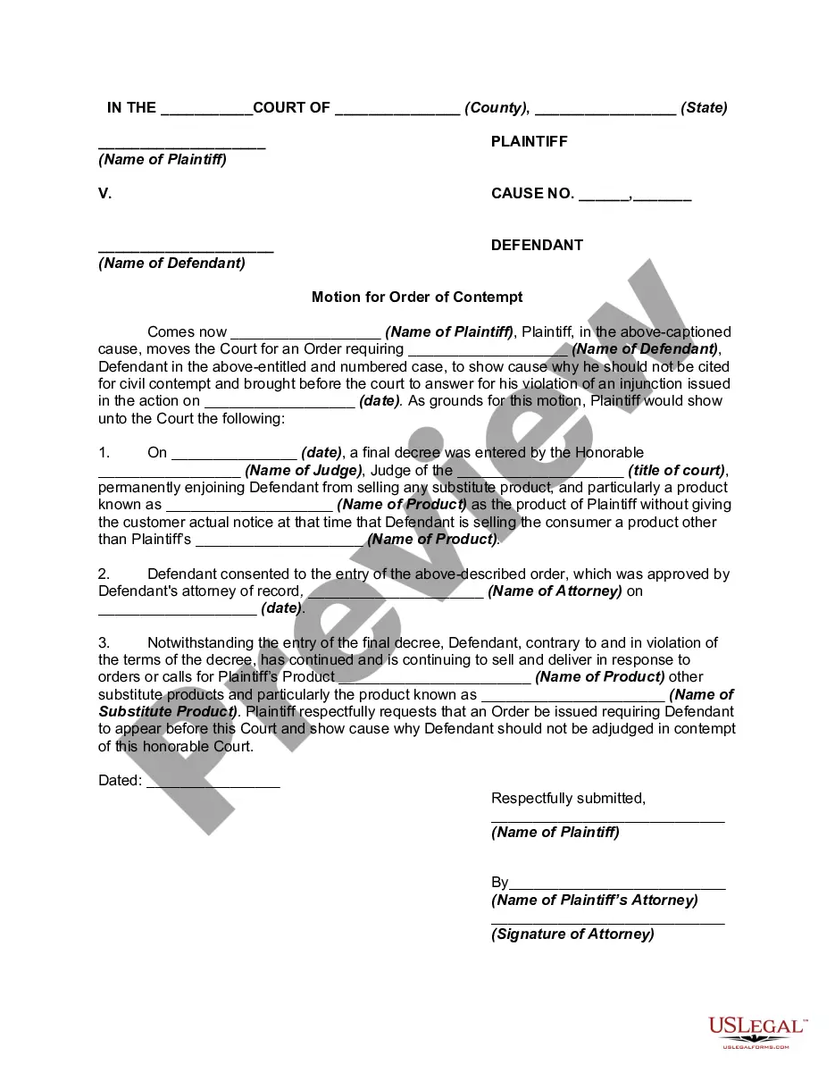 Order Contempt Form For Civil | US Legal Forms