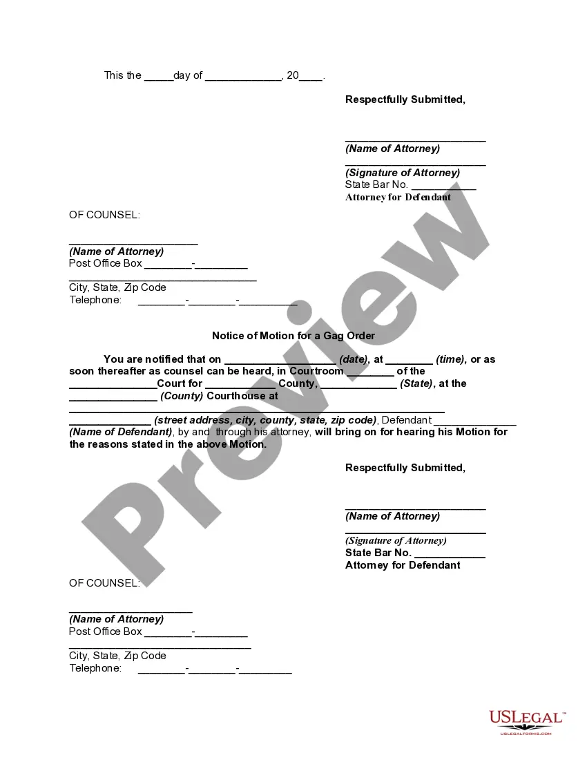 Get Motion of Defendant for a Gag Order Preview Motion of Defendant for a Gag Order