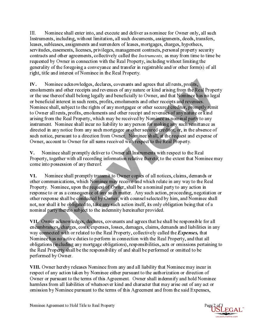 Get Nominee Agreement to Hold Title to Real Property Preview Nominee Agreement to Hold Title to Real Property