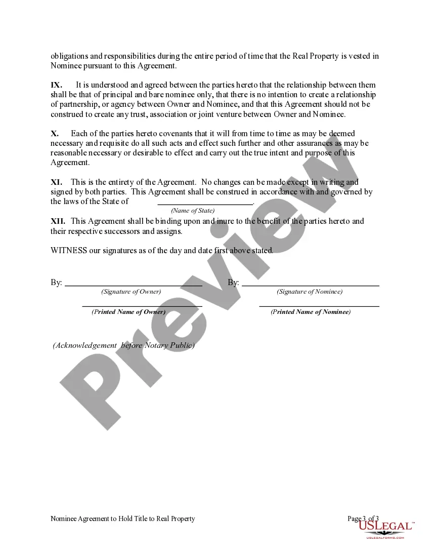 Get Nominee Agreement to Hold Title to Real Property Preview Nominee Agreement to Hold Title to Real Property