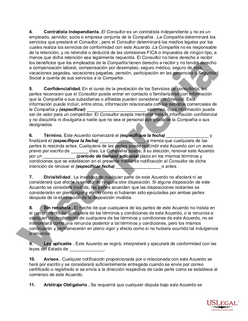 Preview Acuerdo de Consultor de Mercadeo entre el Comprador del Negocio y el Ex-empleado