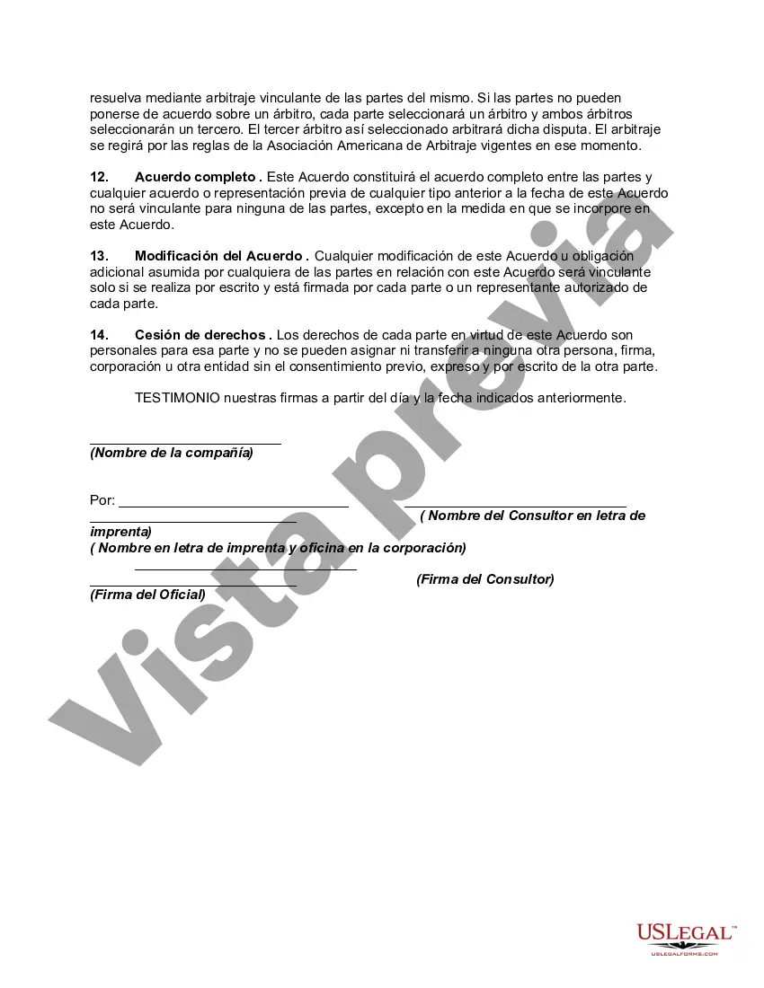 Preview Acuerdo de Consultor de Mercadeo entre el Comprador del Negocio y el Ex-empleado