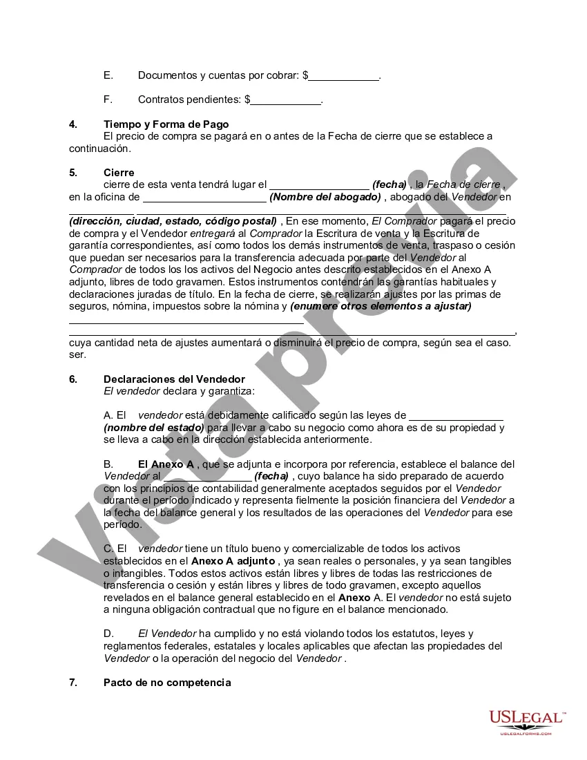 Preview Formulario General de Acuerdo para la Venta de Negocios por Propietario Único - Acuerdo de Compra de Activos
