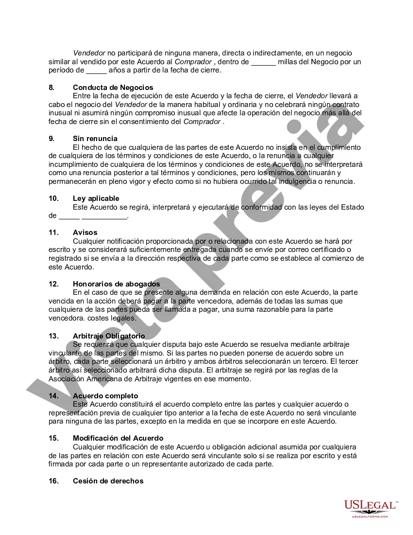 Preview Formulario General de Acuerdo para la Venta de Negocios por Propietario Único - Acuerdo de Compra de Activos