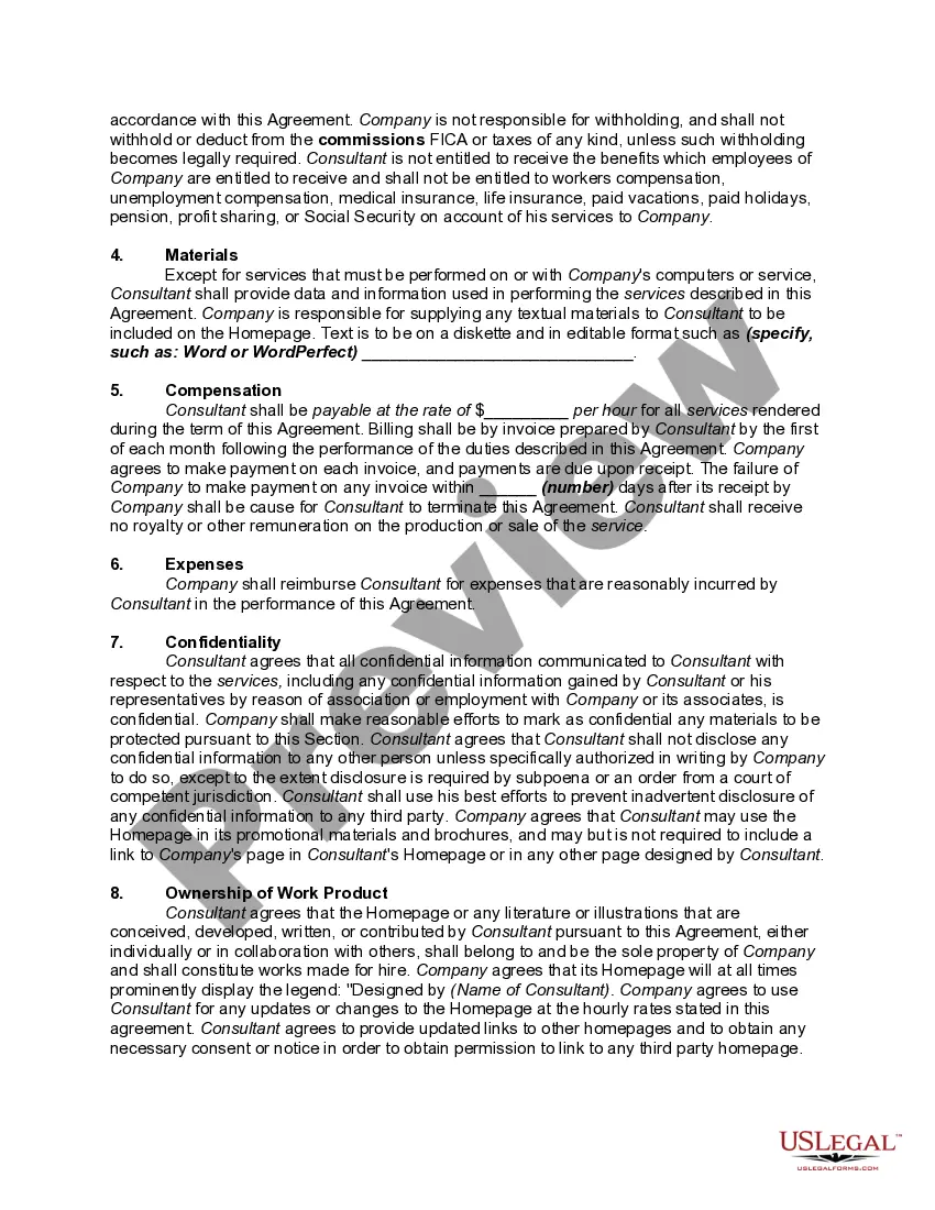 Preview Contract for Computer Consultant Services with Regard to Website Design