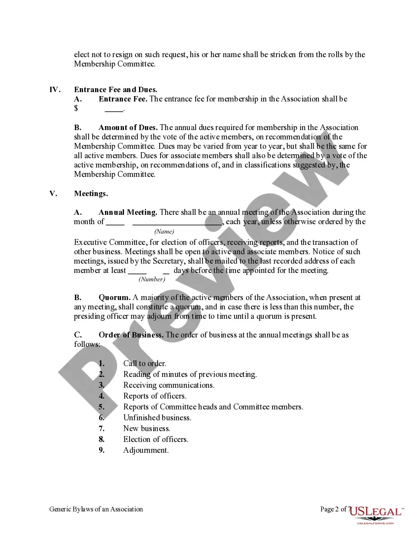 Get Generic Bylaws of an Association Preview Generic Bylaws of an Association
