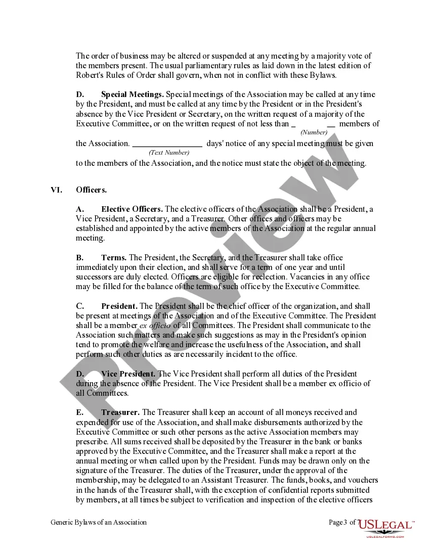 Get Generic Bylaws of an Association Preview Generic Bylaws of an Association