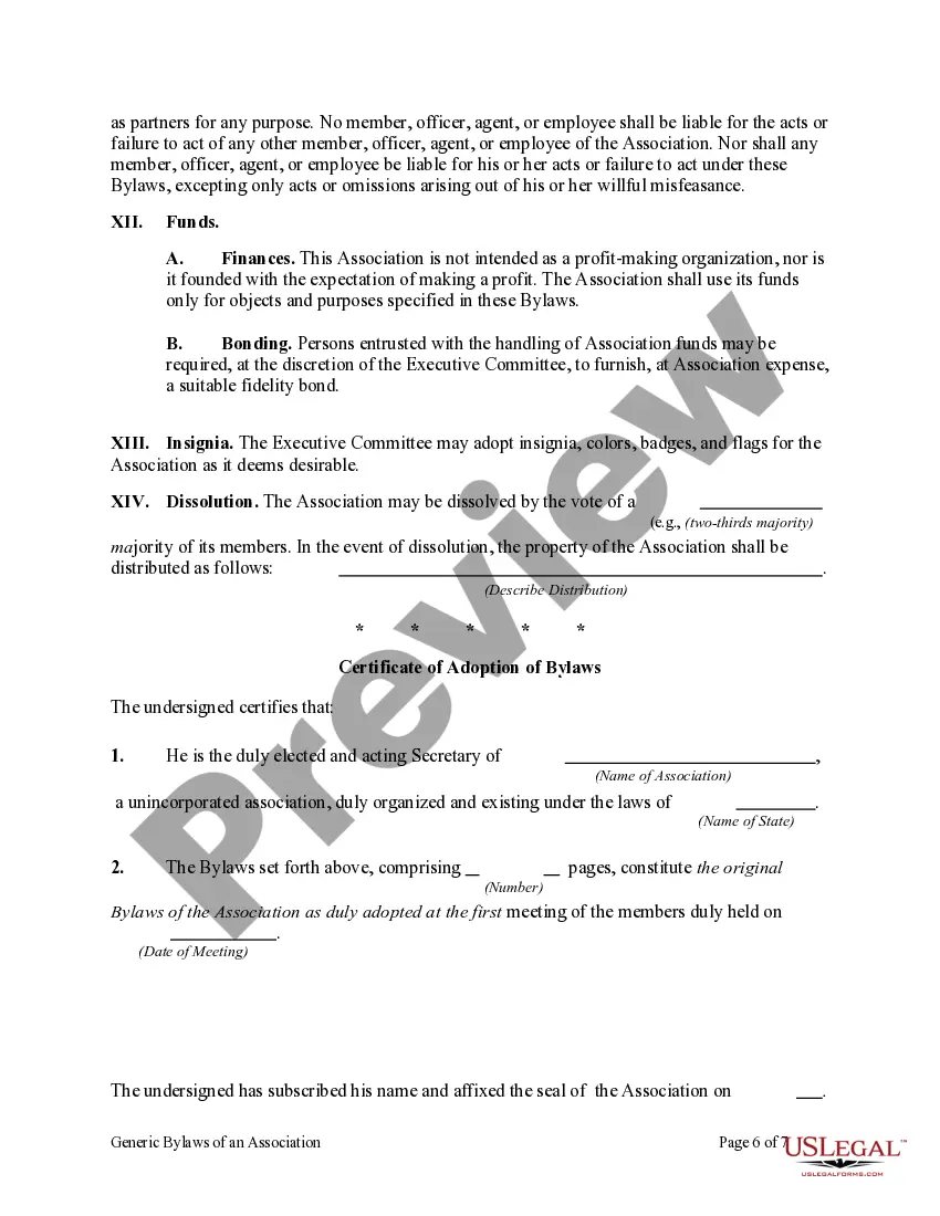 Get Generic Bylaws of an Association Preview Generic Bylaws of an Association