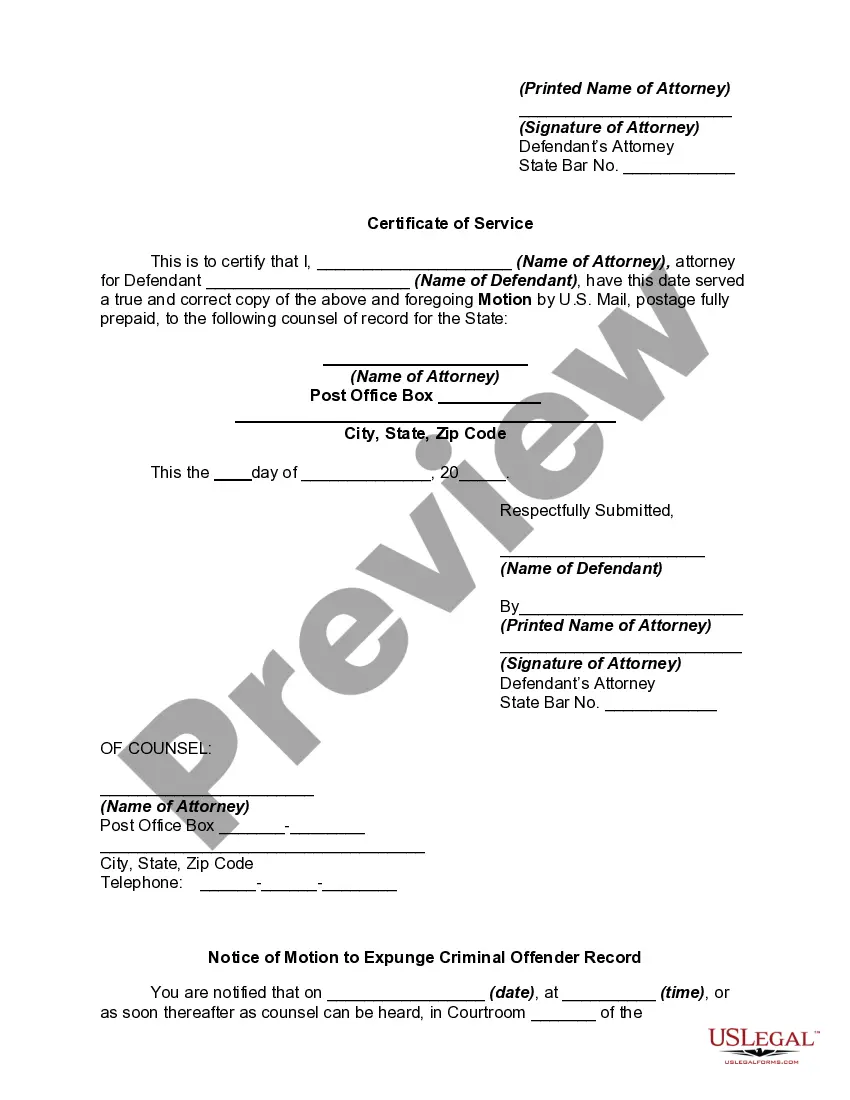 Get Motion to Expunge Criminal Offender Record due to Charges having been Dismissed Preview Motion to Expunge Criminal Offender Record due to Charges having been Dismissed